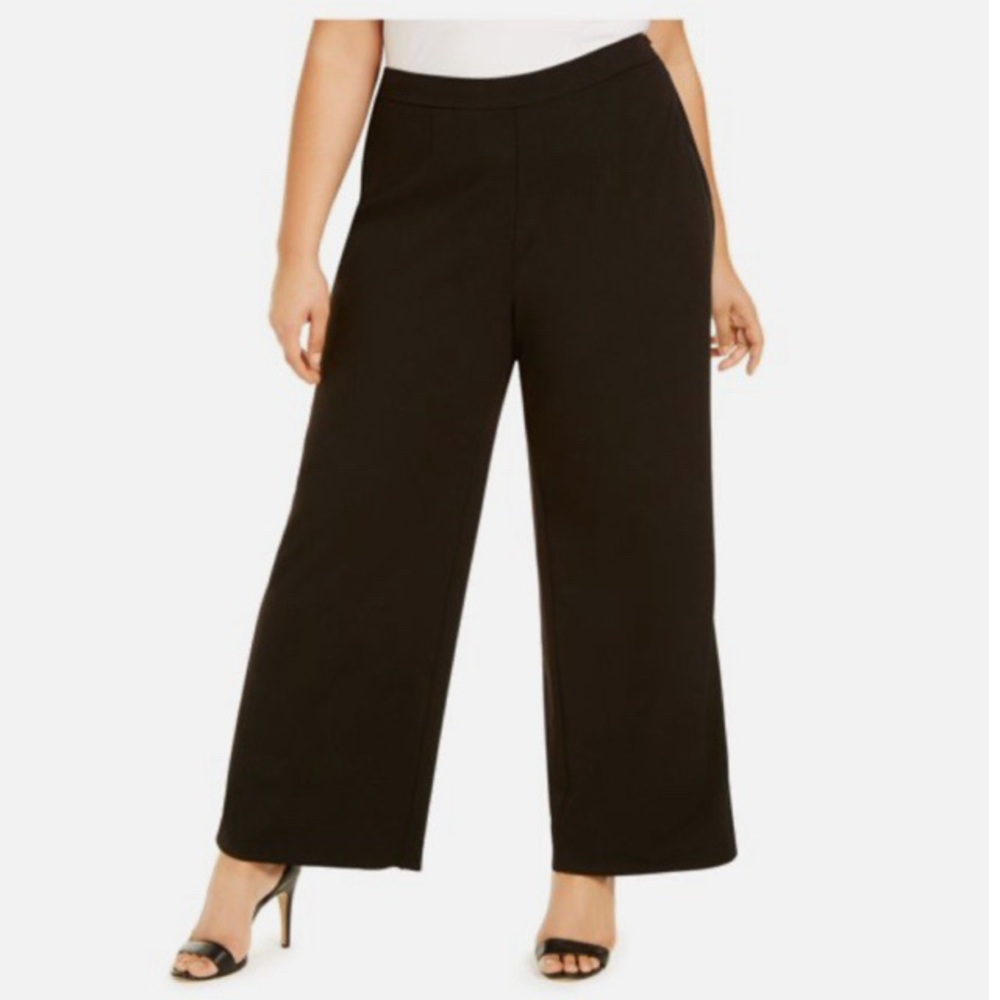 Adrianna Papell Black Wide Leg Pull-On Pants 3X Minimalist Evening Wear Office